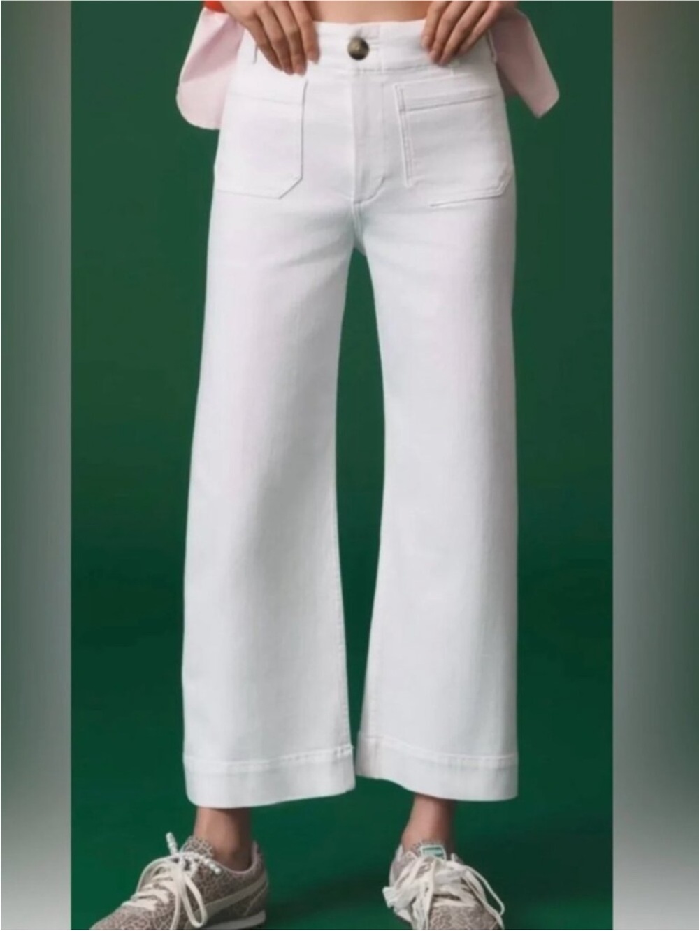 Maeve Signature Colette  in White Denim Cropped Wide-Leg Jeans